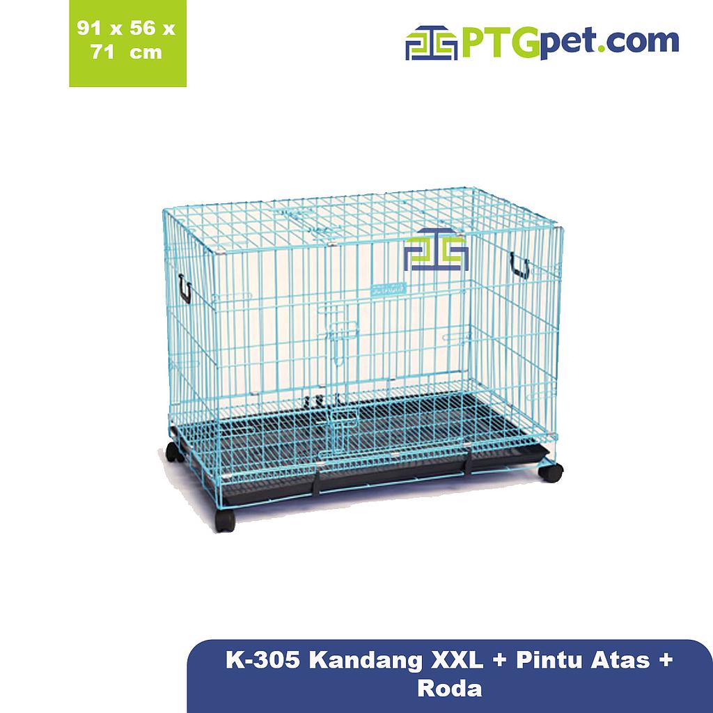 K-305 Kandang XXL + Pintu atas +roda 91x56x71 